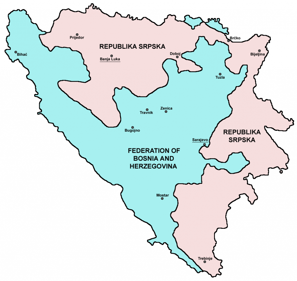 Map of Bosnia and Herzegovina after the Dayton Agreement