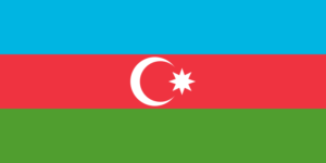 Flag of Azerbaijan, horizontal fields of blue, red, and green with a crescent moon and star in the middle