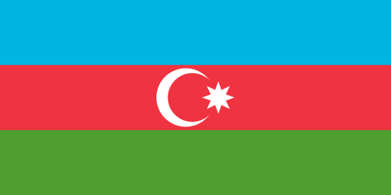 Flag of Azerbaijan, horizontal fields of blue, red, and green with a crescent moon and star in the middle
