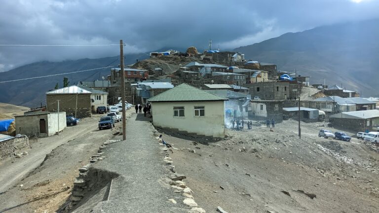 A rustic village high in the mountains